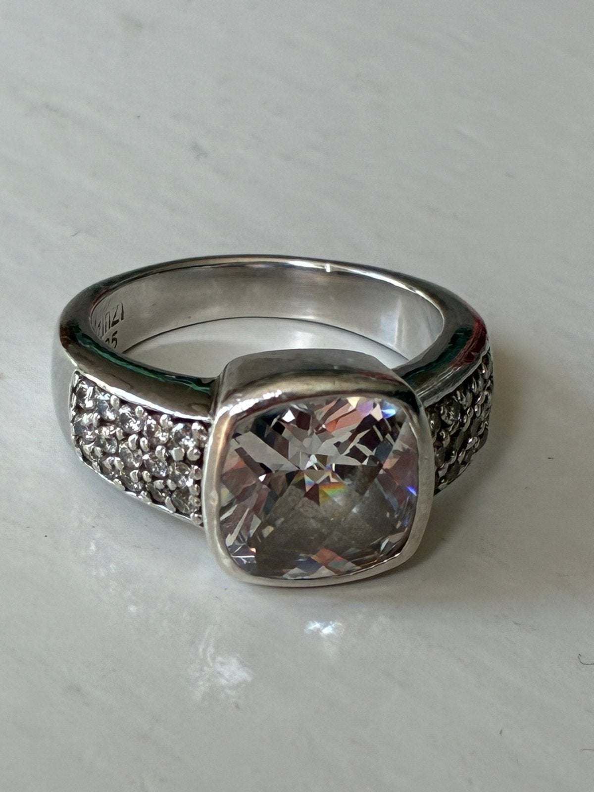 Ring zilver 925 Zinzi grote ring zirkonia steen en strass, Ophalen of Verzenden, Gebruikt, Zilver, Dame