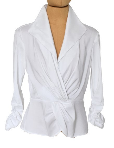 Tadashi Shoji jasje, overslag top, wit, Mt. S, Kleding | Dames, Tops, Verzenden, Zo goed als nieuw, Lange mouw, Maat 36 (S)