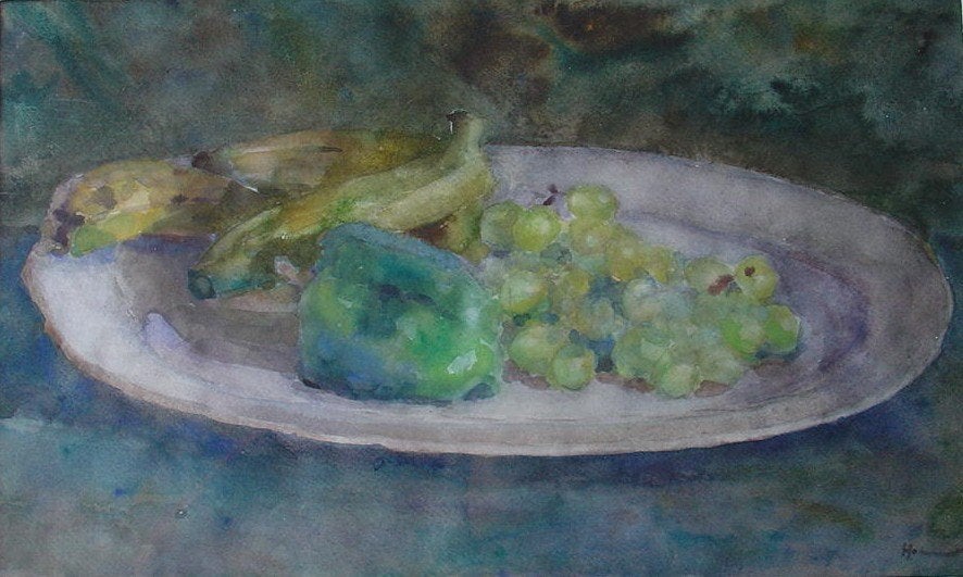 Herman Bogman (1890-1975) aquarel fruitschaal, Antiek en Kunst, Ophalen, Nederlandse school, Origineel werk, Stilleven