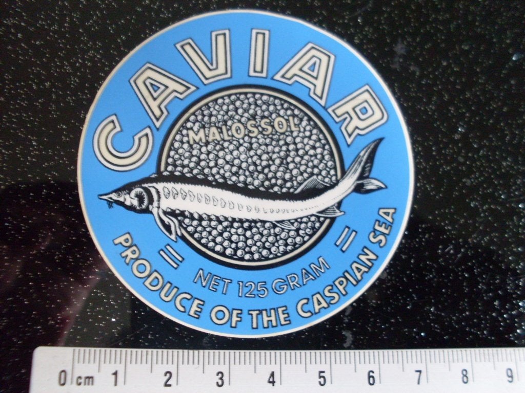 sticker caviar logo produce of the caspian sea kaviaar steur, Verzenden, Zo goed als nieuw, Merk