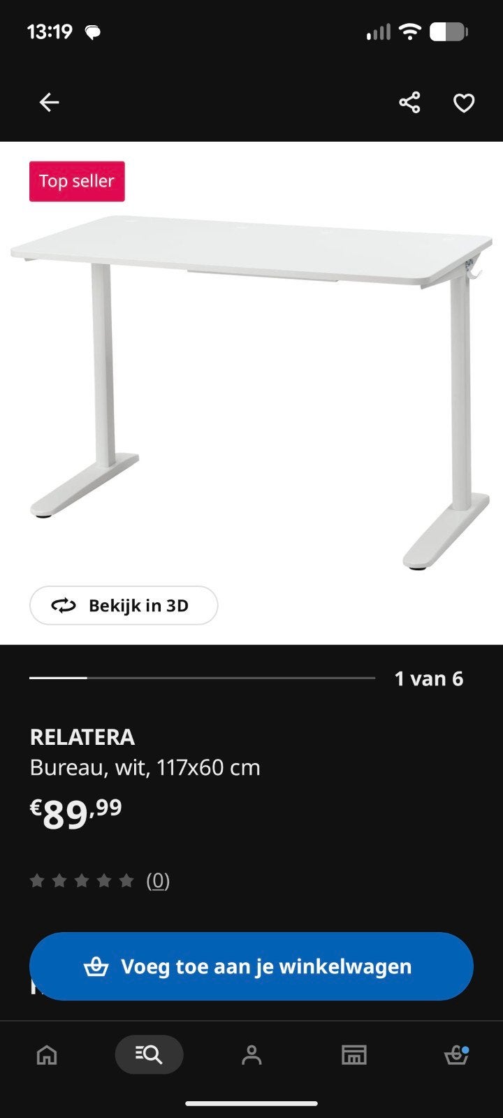 Ikea RELATERA Bureau wit, 117x60 cm - Nieuw in doos!, Ophalen, Nieuw, IKEA, In hoogte verstelbaar