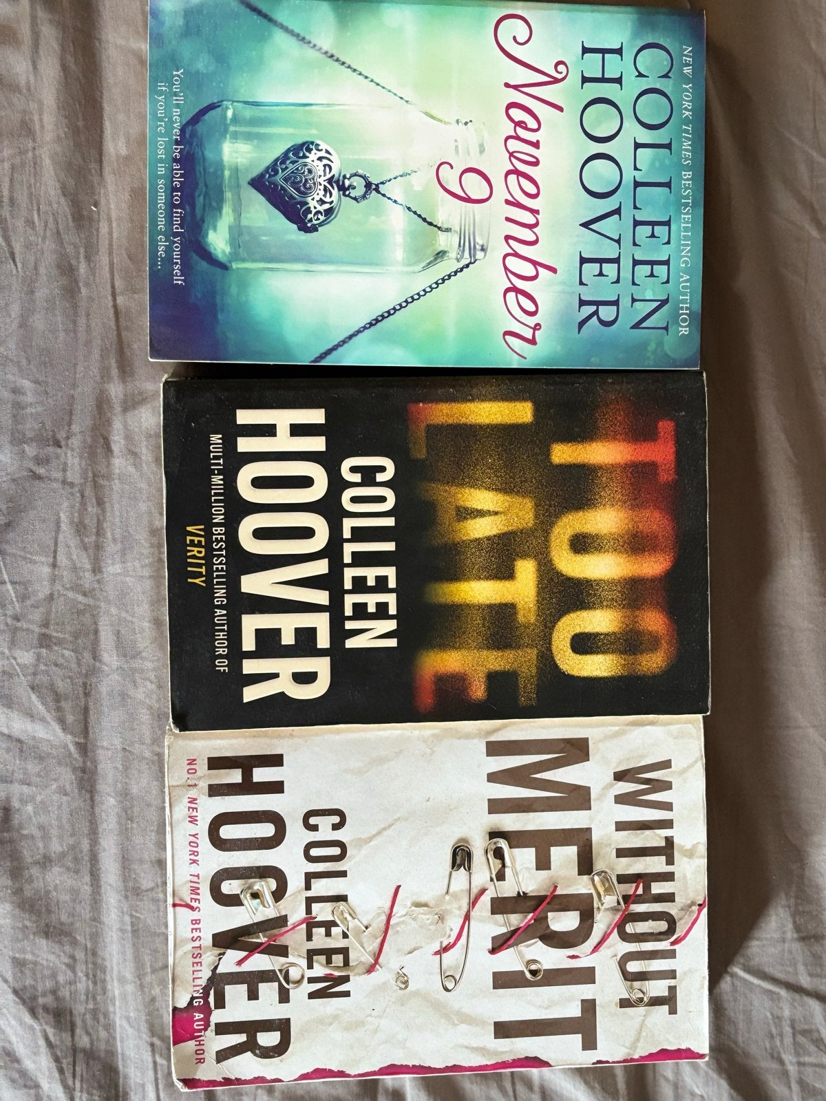 Colleen Hoover Boeken: November 9, Too Late, Without Merit, Ophalen of Verzenden, Gelezen, Amerika