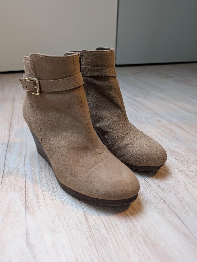 Dames enkellaarsjes - taupe - sleehak maat 40, H&M, Bruin, Lage of Enkellaarzen, Ophalen of Verzenden