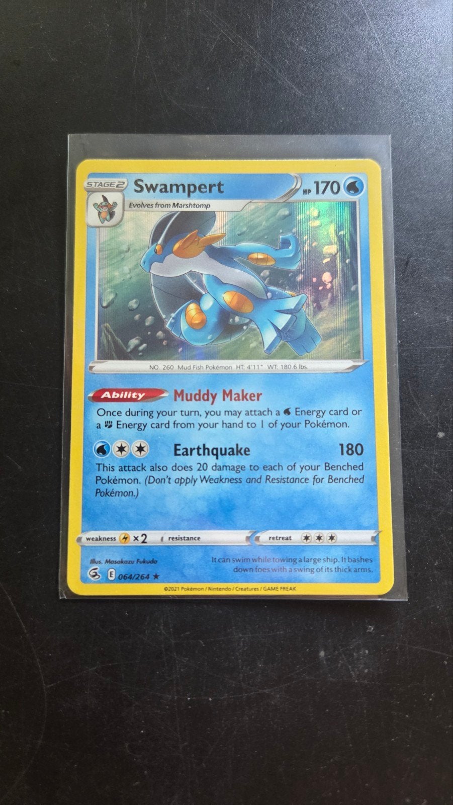 Swampert 064/264 Rare Holo - Fusion Strike Pokémon Kaart, Verzenden, Zo goed als nieuw, Losse kaart, Foil
