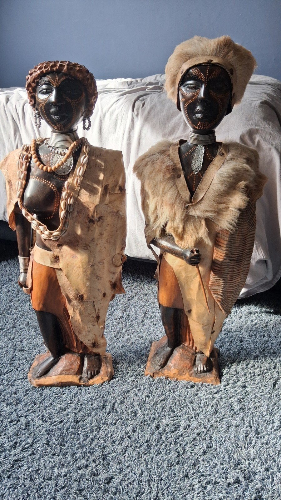 Afrikaanse Beelden - Man en Vrouw - Houtsnijwerk, Gesneden, Bruin, Afrika, Beeld