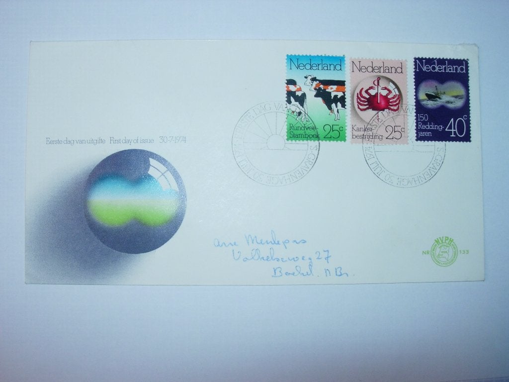 NL Nederland FDC 133 Gelegenheidszegels 1974, Verzenden, Beschreven, Nederland