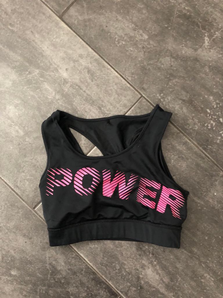 Zwarte sporttop met roze 'POWER' opdruk, Zwart, Ophalen of Verzenden, Maat 34 (XS) of kleiner, Fitness of Aerobics