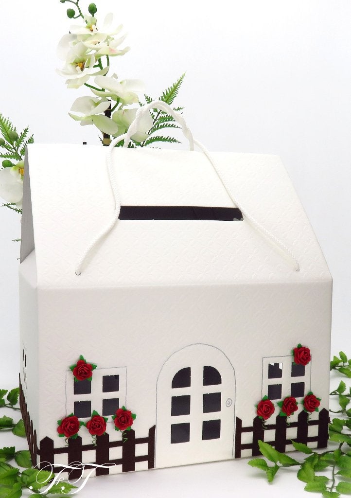 Super mooie witte 'huisje' als enveloppendoos., Ophalen of Verzenden, Nieuw, Feestartikel, Geboorte of Huwelijk