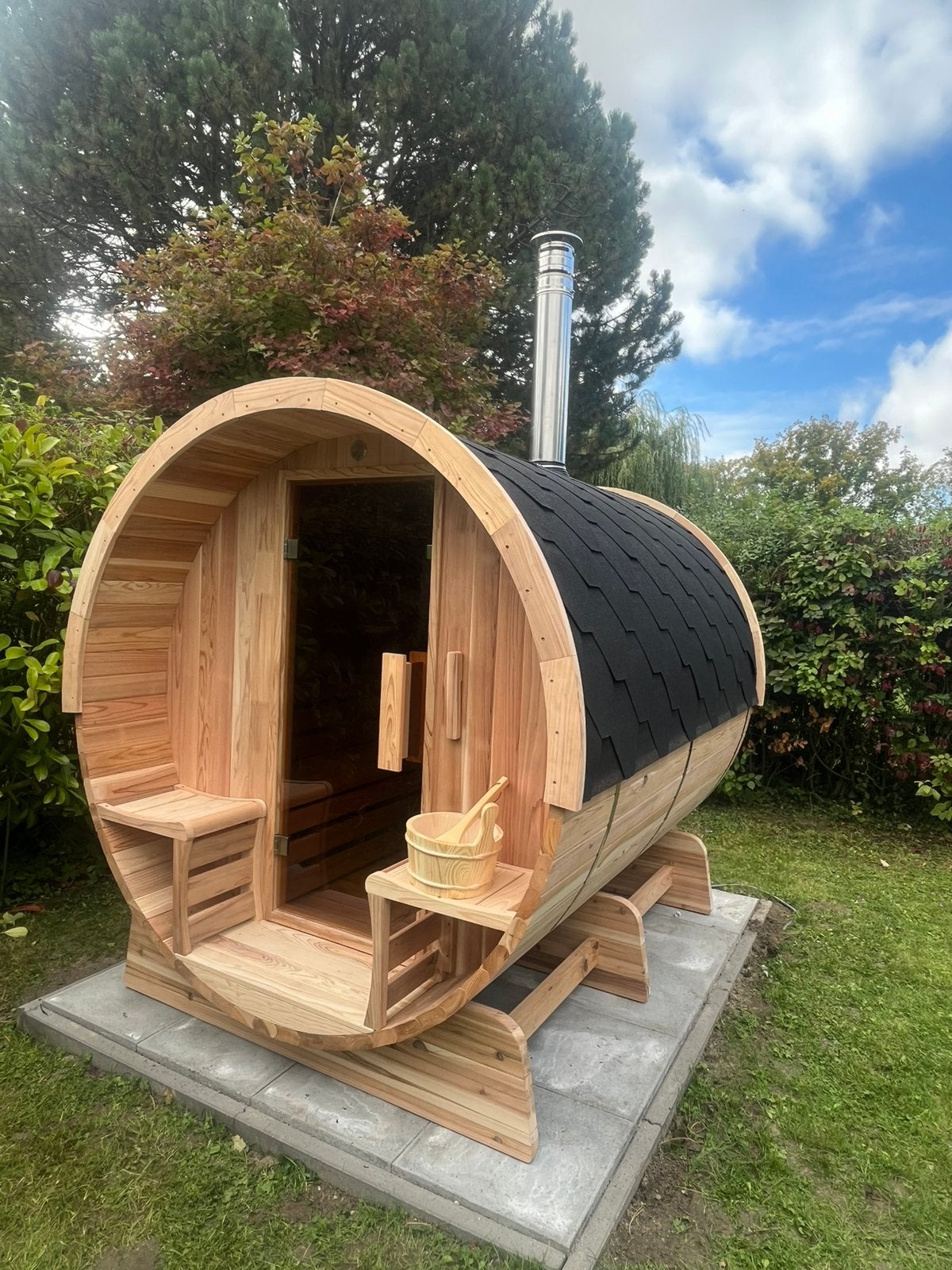 Barrel Sauna’s vanaf €4995,-, Sport en Fitness, Sauna, Verzenden, Zo goed als nieuw, Complete sauna