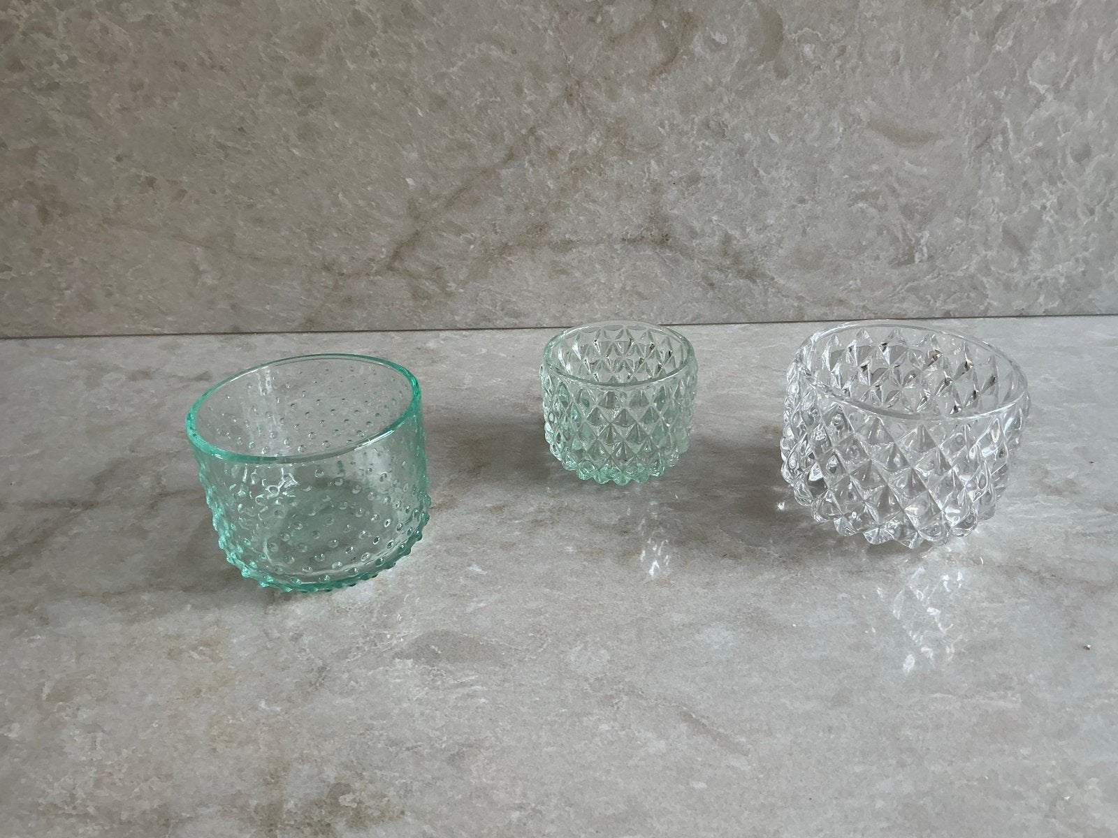 Set van 3 glazen theelichthouders, Antiek en Kunst, Ophalen of Verzenden