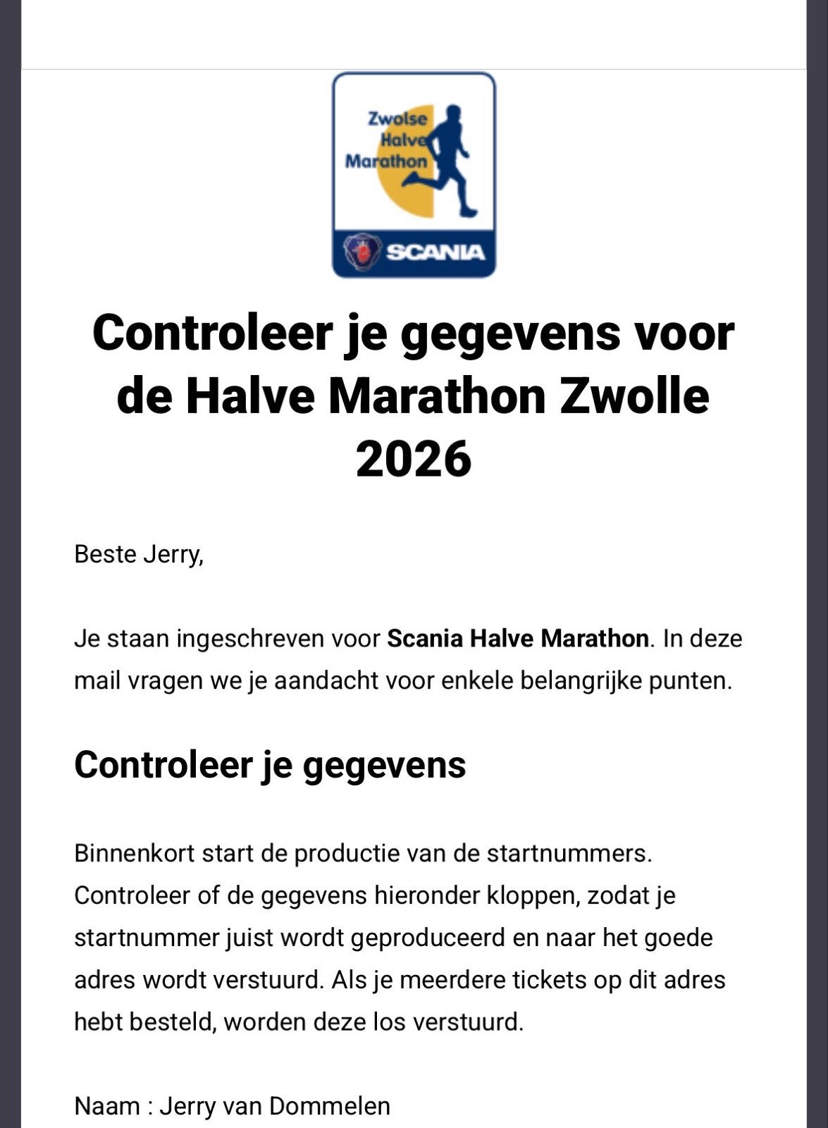 Halve marathon Zwolle, Eén persoon