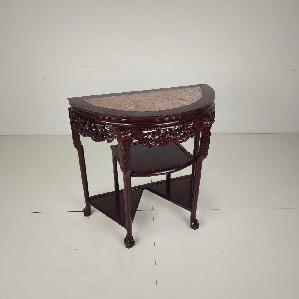 Vintage Chinese hardhouten sidetable met marmeren blad, Ophalen of Verzenden