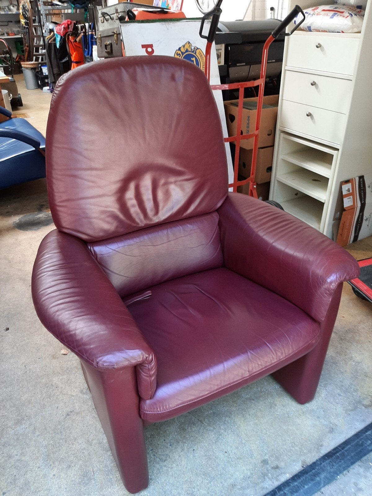 Bordeauxrode leren verstelbare relaxstoel - 90x70cm, Ophalen, Gebruikt, Modern, Comfort, Leer