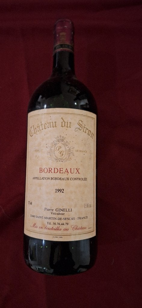 Magnum. Château du Siron 1992 Appellation Bordeaux Controlée, Frankrijk, Ophalen of Verzenden, Zo goed als nieuw, Rode wijn