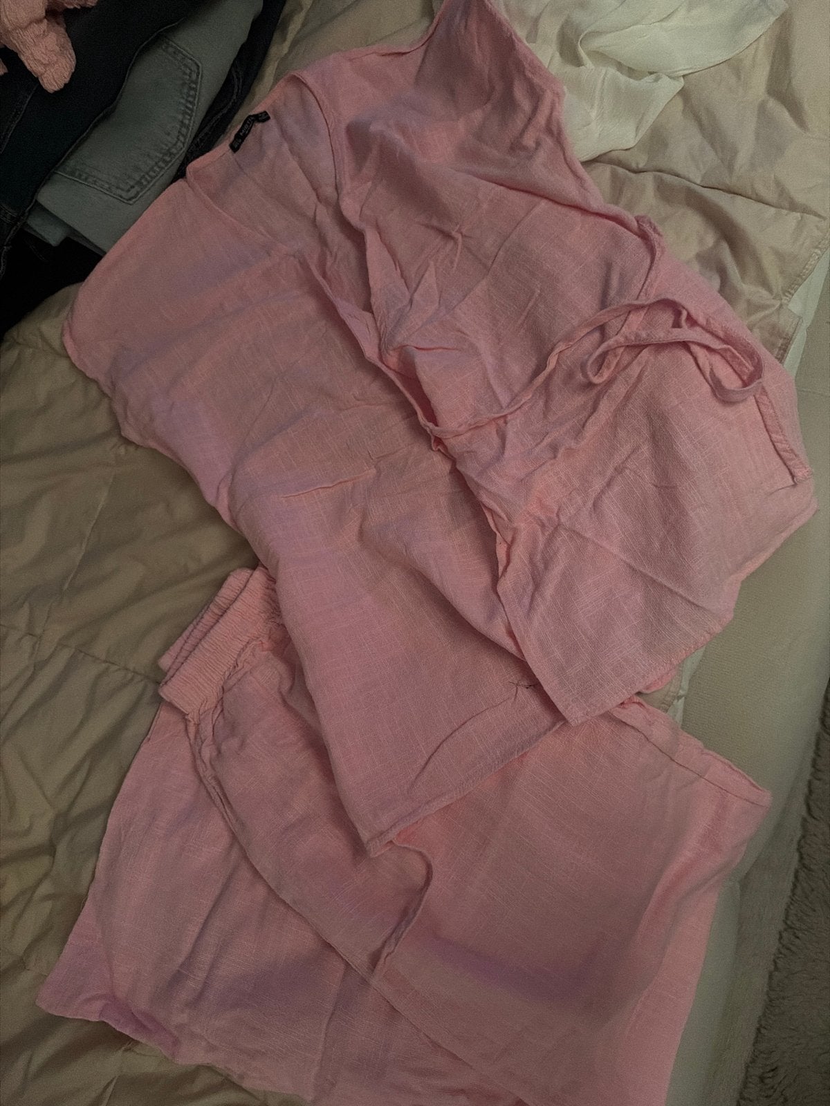 Roze linnen set: top en broek, Ophalen of Verzenden, Nieuw