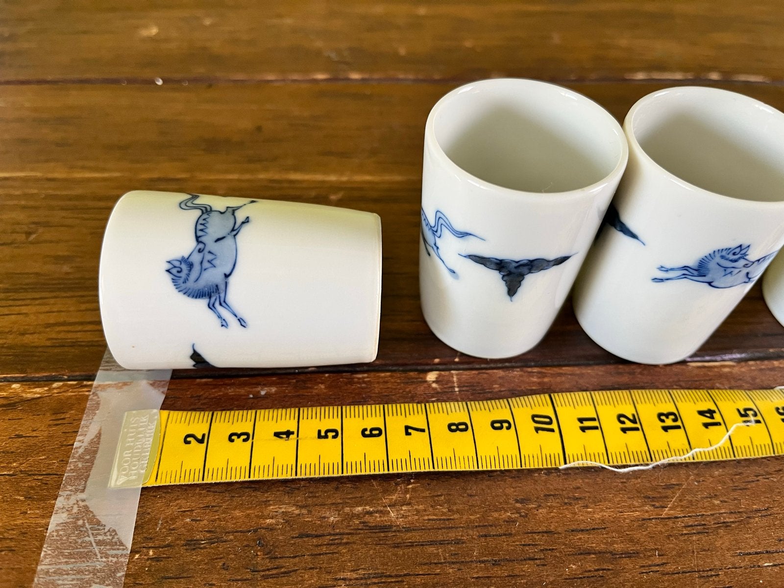 Set van 6 Japanse porseleinen sake kopjes met dieren, Ophalen of Verzenden