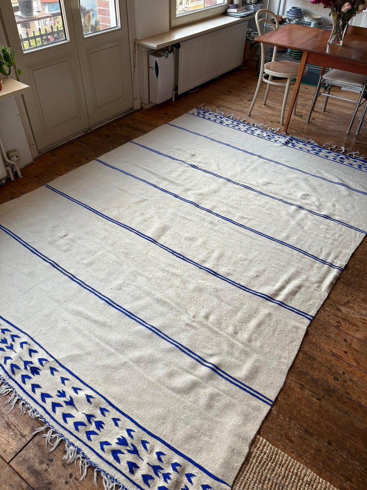 Marokkaans Berber kleed, wol tapijt, Ophalen, Gebruikt, Blauw, 200 cm of meer