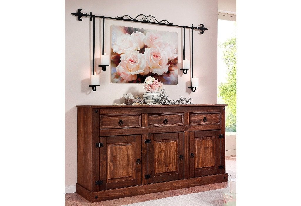 %% Salon Sideboard Kasten 151x47 Massief hout bruin %%, Ophalen, Nieuw, 25 tot 50 cm, Grenenhout
