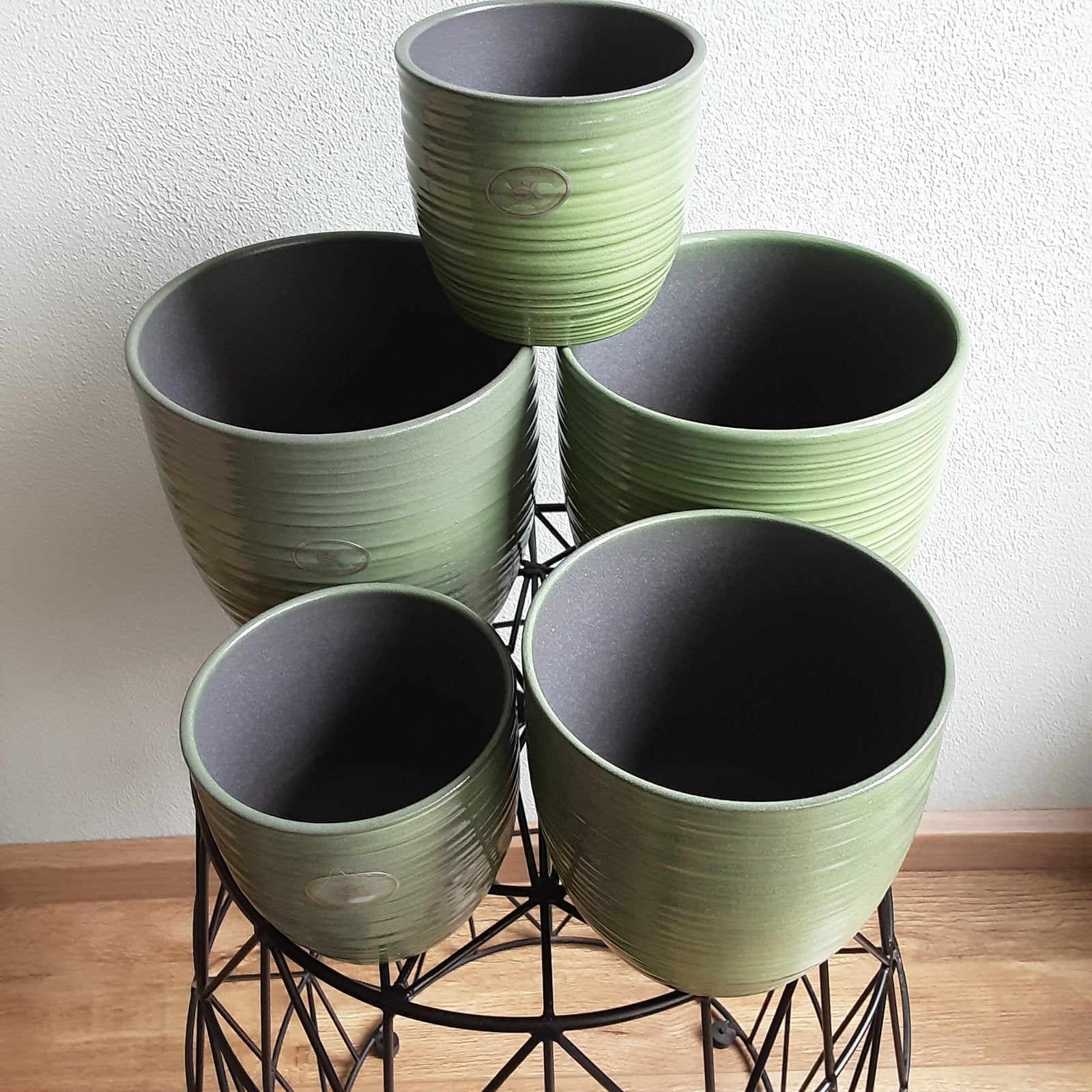 Set van 5 SK plantenpotten, bladgroen, diverse maten, Ophalen