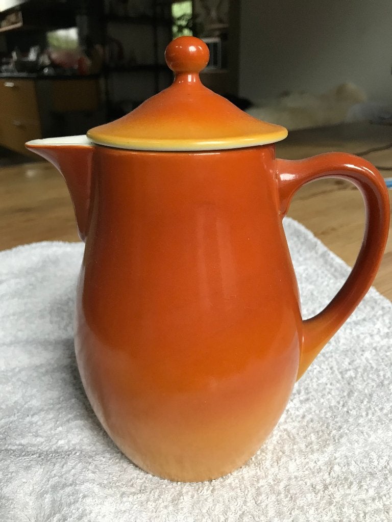 Antieke terracotta kleurige chocoladekan, Ophalen of Verzenden