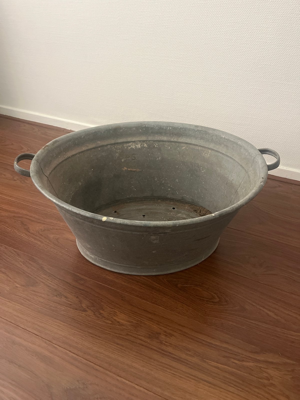 Vintage Zinken Wastobbe / Plantenbak met Handvatten, Ophalen