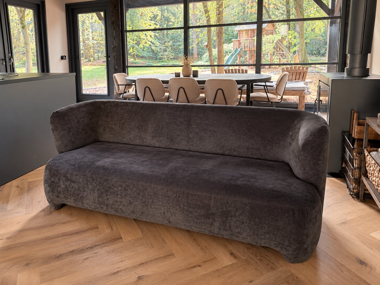 PTMD Bankje Velvet Stof Organisch Design 190 cm, Huis en Inrichting, Ophalen, 150 tot 200 cm, Driepersoons, 75 tot 100 cm