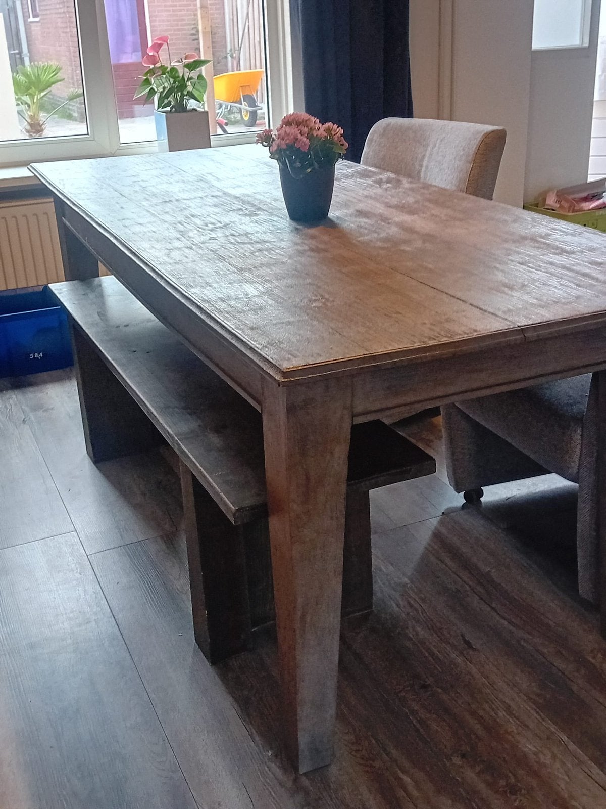 Eettafel met stoelen en bank, Ophalen, 200 cm of meer, 50 tot 100 cm, Zo goed als nieuw