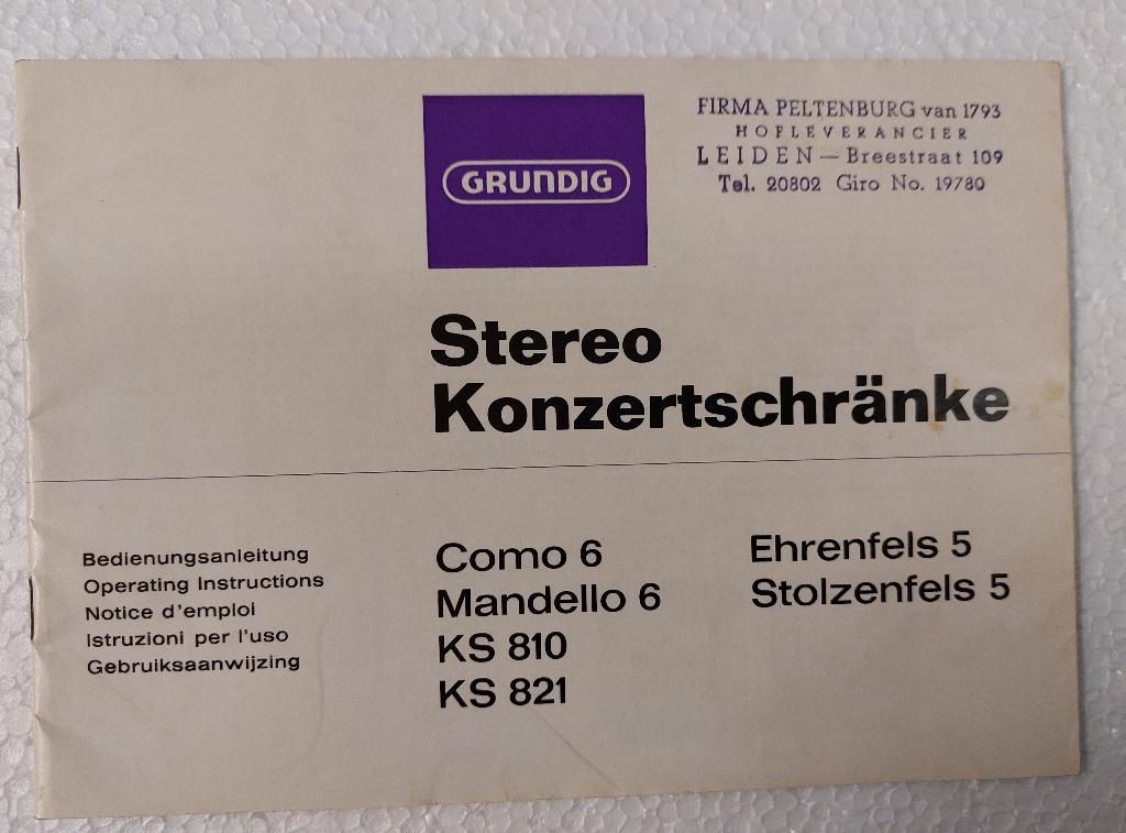 Grundig Stereo GEBRUIKSAANWIJZING como 6 Konzertschranke, Verzenden, Gebruikt, Overige merken