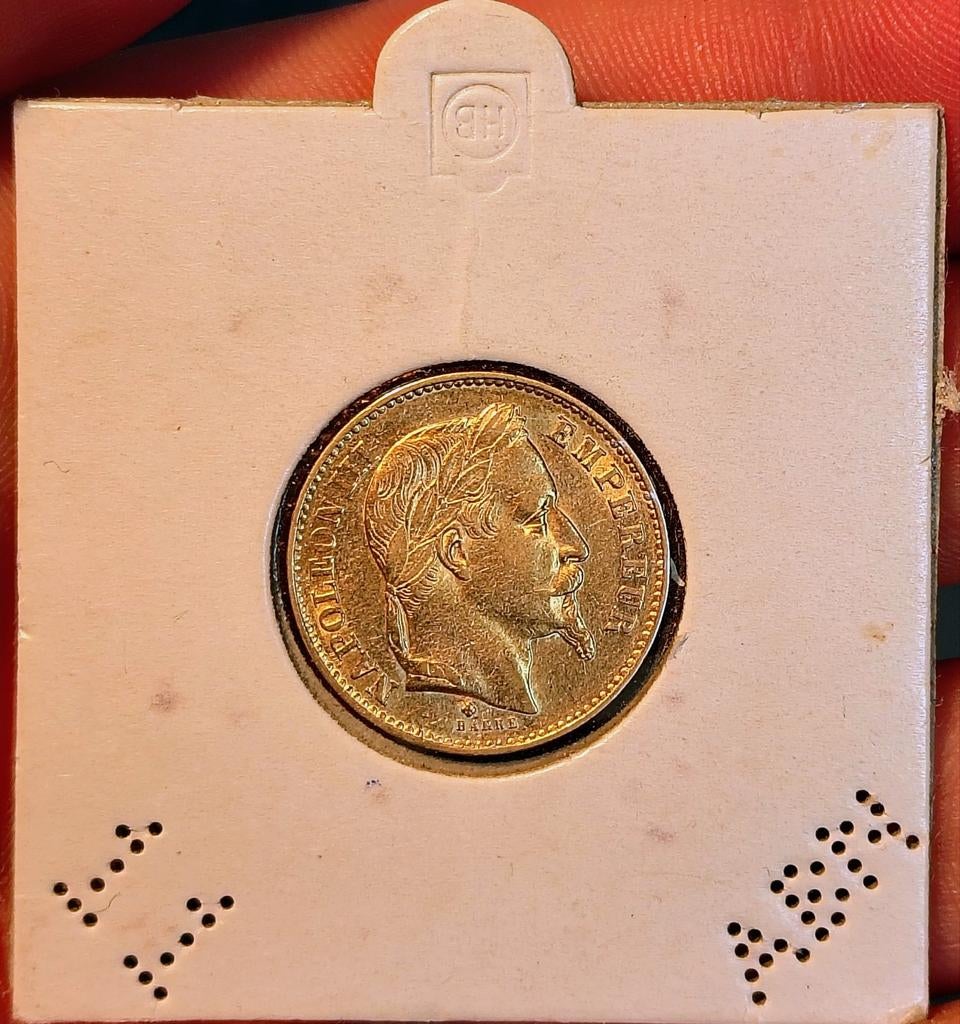 Gouden 20 franc Napoleon III met krans BB 1869, Ophalen of Verzenden