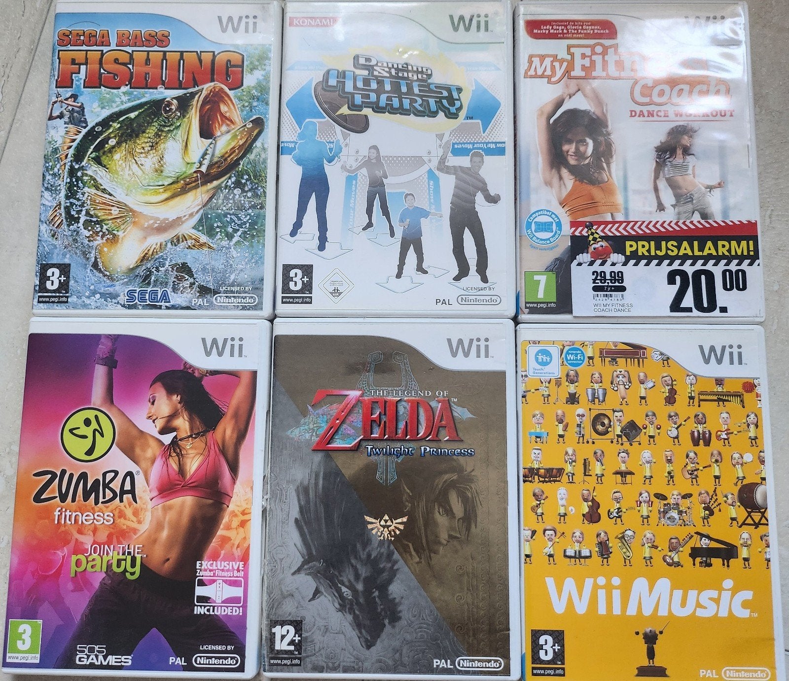 Wii Games: Zelda, Zumba, My Fitness Coach, Music, Fishing, Spelcomputers en Games, Ophalen, Gebruikt, Overige genres, Eén computer