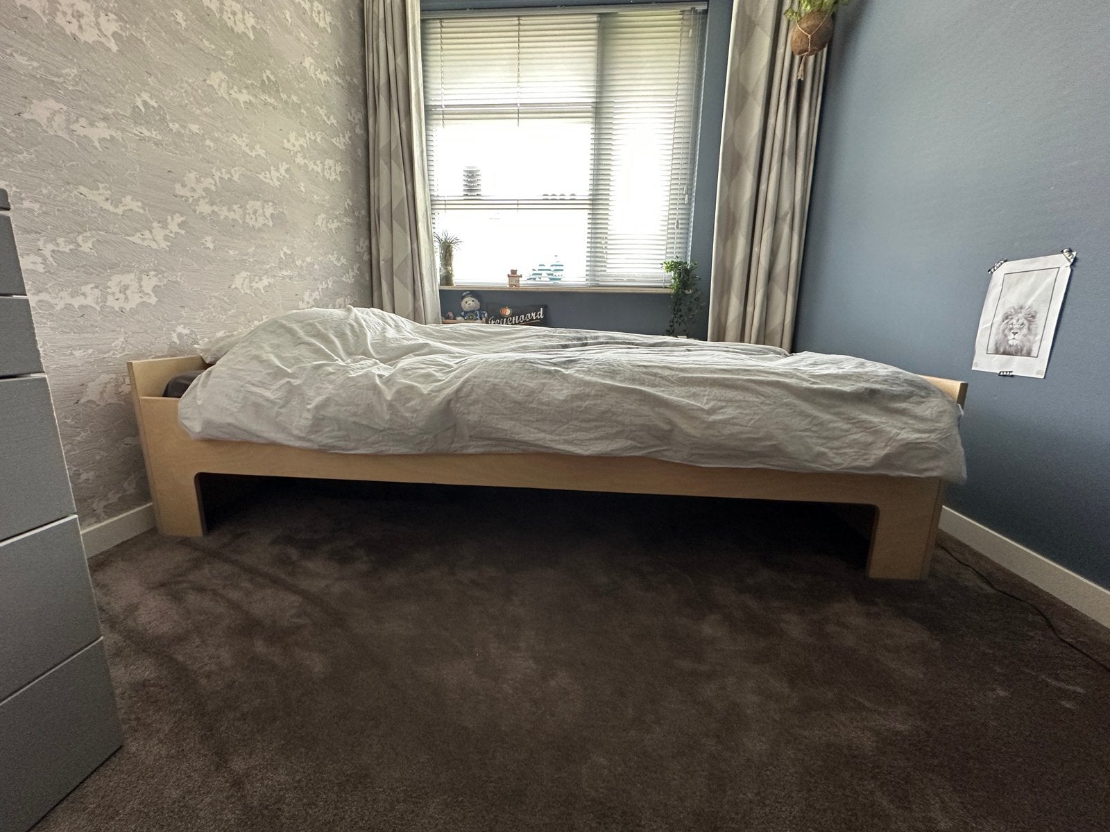 Mooie eenpersoonsbed Berken Multiplex, Ophalen, Eenpersoons, Hout, 90 cm