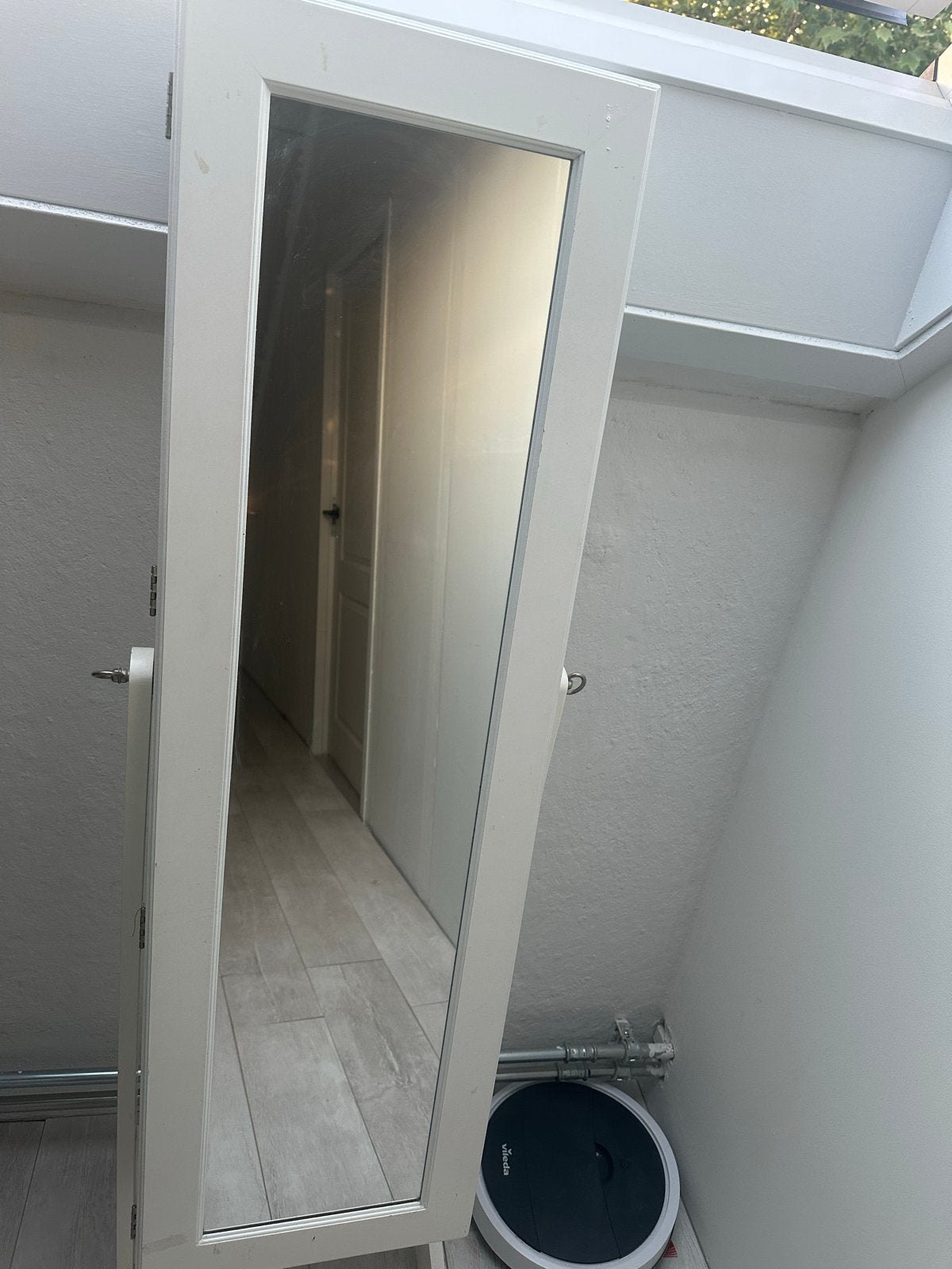 Witte passpiegel met sieradenopbergruimte, Minder dan 50 cm, Gebruikt, Ophalen of Verzenden, 150 tot 200 cm