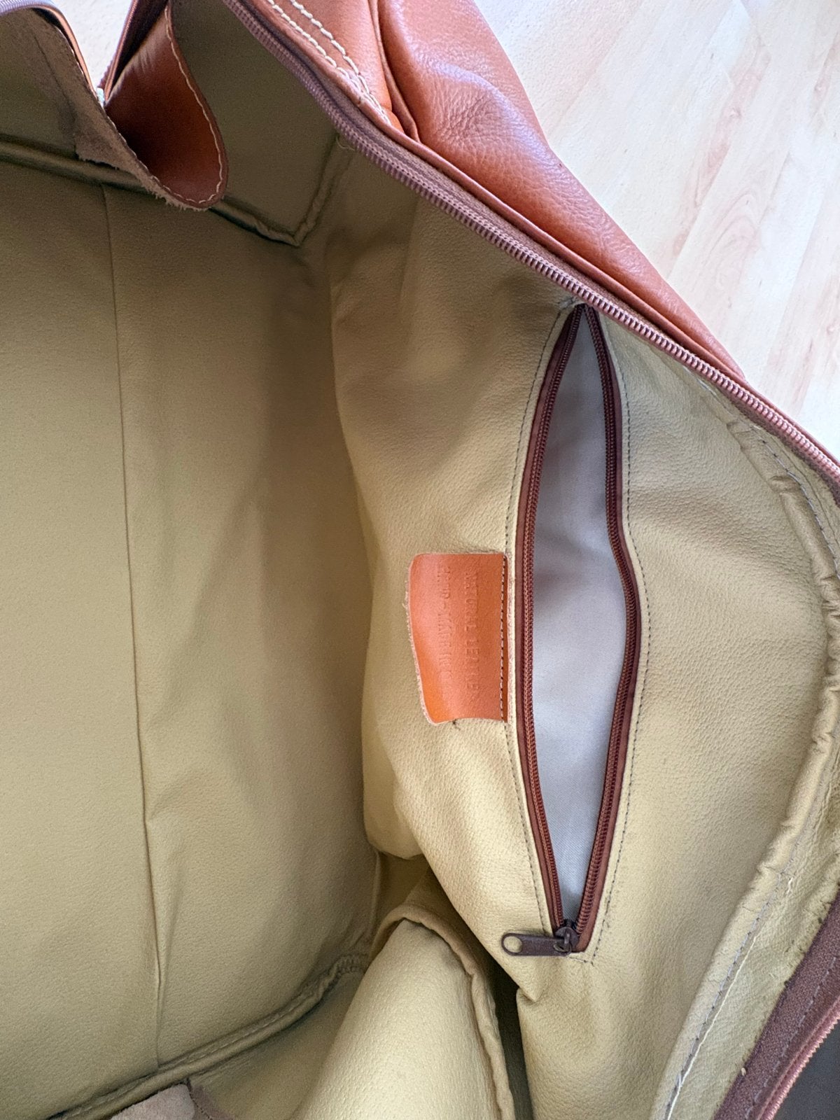 Cognac Echt Lederen Reistas - 50x25x25 cm, Sieraden, Tassen en Uiterlijk, Tassen | Reistassen en Weekendtassen, 40 tot 60 cm, Gebruikt