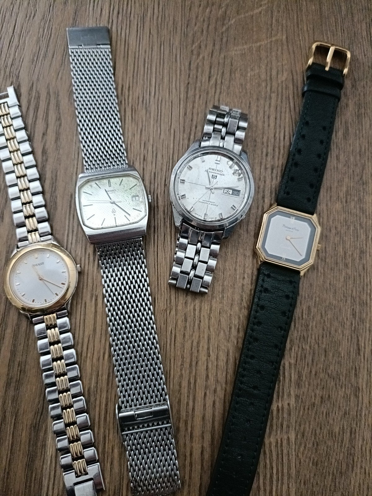 4 Tal Vintage Heren Horloge 3x Seiko,s & 1x Philippe Parijs, Sieraden, Tassen en Uiterlijk, Gebruikt, Staal, Polshorloge, Ophalen of Verzenden
