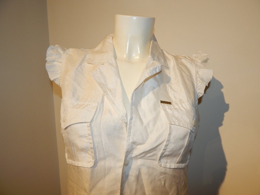 Dsquared witte blouse top uitstaand roesje arm IT 46, Maat 38/40 (M), Verzenden, Wit, Zo goed als nieuw