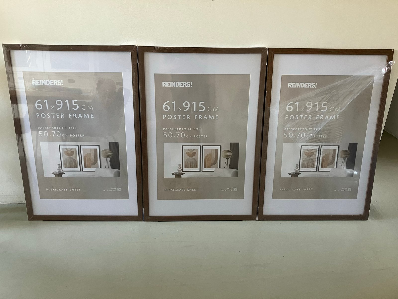 3x Posterlijst 61x91.5 cm - Nieuw met lichte schade, Ophalen, Bruin, Met passe-partout, 91 cm