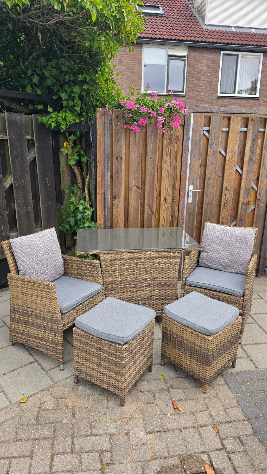 Compacte Wicker Balkonset Marseille met Glazen Tafel, Tuin en Terras, Zo goed als nieuw, Wicker, Tuinset, Ophalen