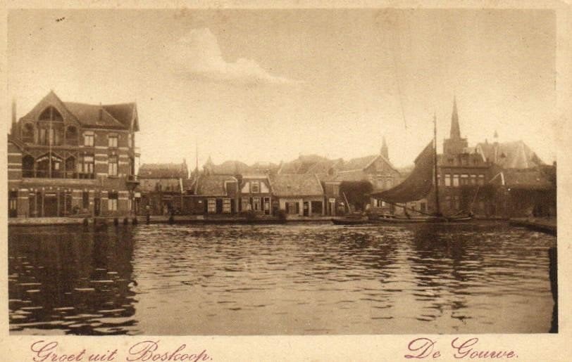 Groet uit Boskoop. De Gouwe. - boot - ongelopen, Ophalen of Verzenden, 1920 tot 1940, Ongelopen, Zuid-Holland