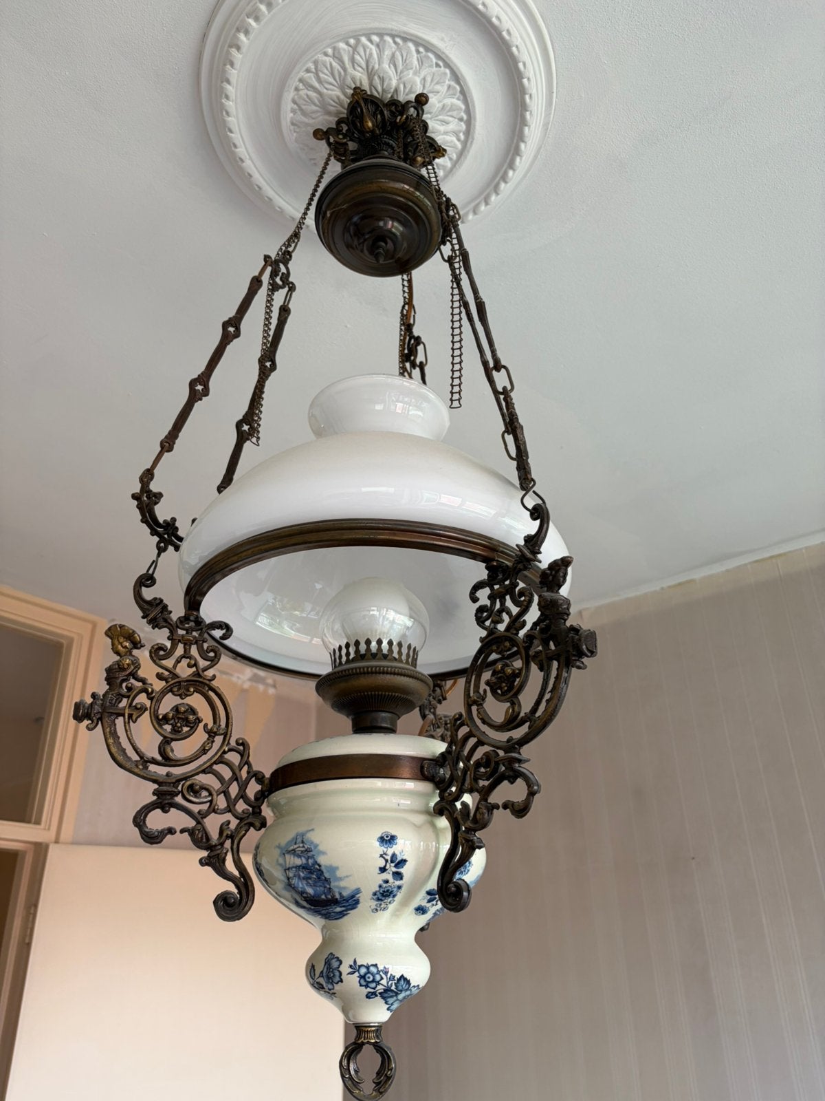 antieke lamp delftsblauw, Ophalen