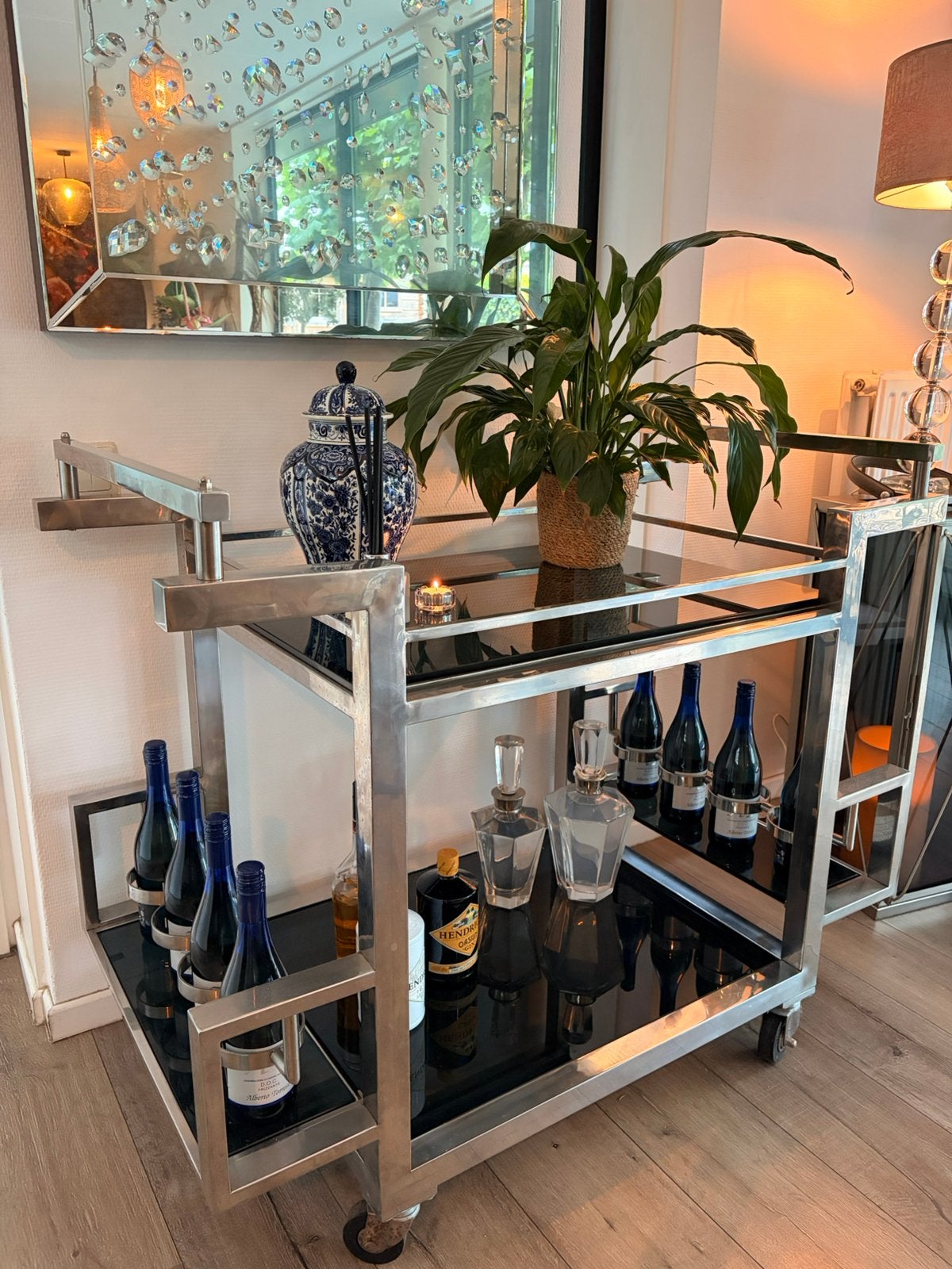 Trolley bar Eichholtz zwart rookglas, Ophalen, Zo goed als nieuw