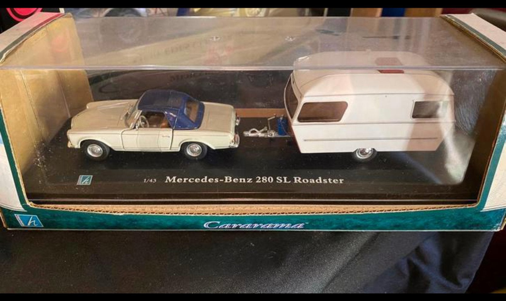 Mercedes-Benz 280 SL roadster mint met kampeerwagen 1:43, Ophalen of Verzenden, Nieuw, Auto, Overige merken