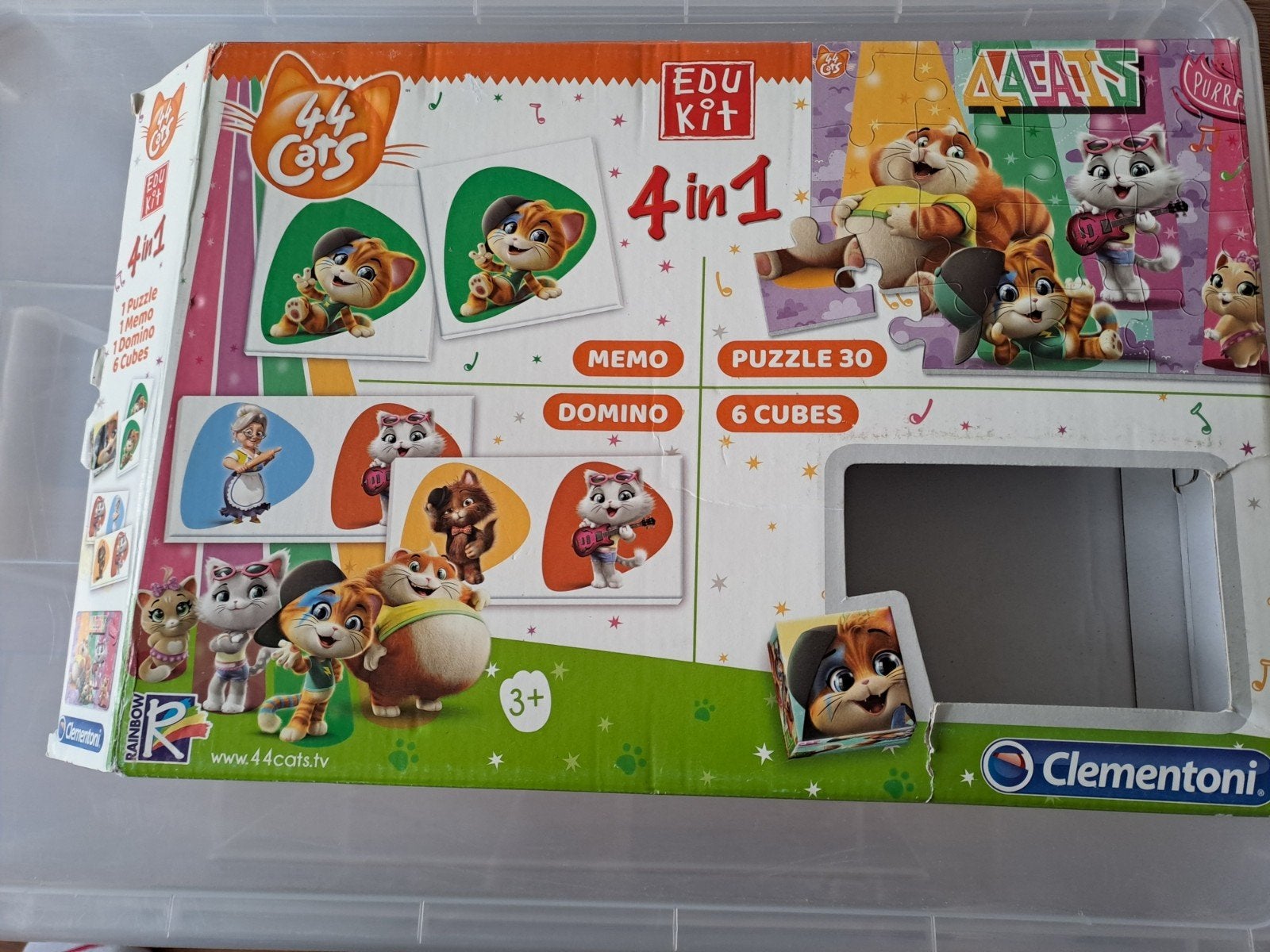 44 Cats 4-in-1 Spelset: Puzzel, Domino, Memo & Kubussen, Ophalen of Verzenden, 10 tot 50 stukjes, Gebruikt, 2 tot 4 jaar
