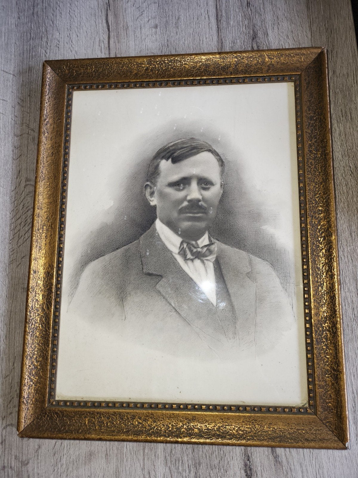 Oud schilderij/potloodtekening man in originele lijst, Ophalen of Verzenden