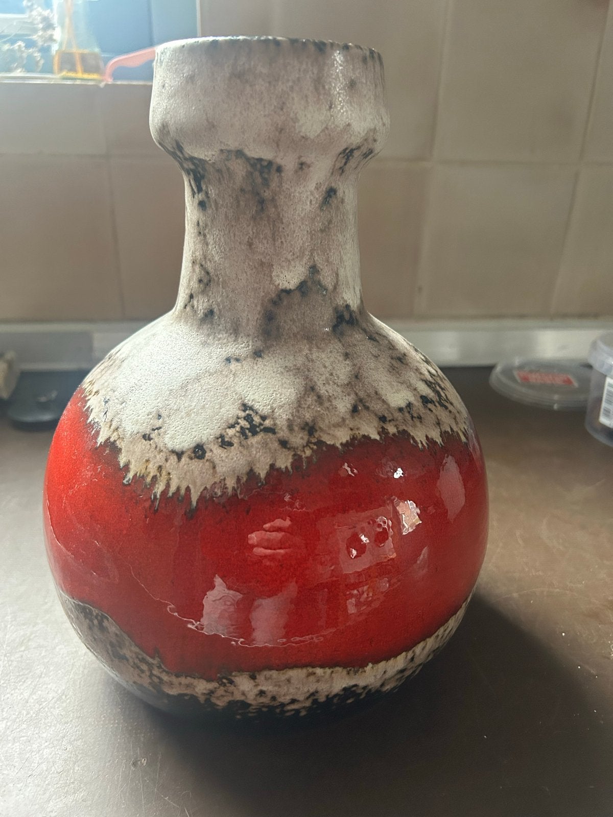 Vintage West Germany Fat Lava vaas, rood en wit, Ophalen of Verzenden