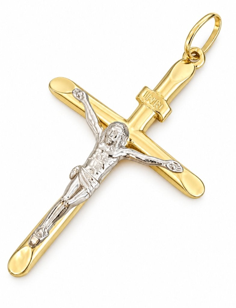 Groot 14 karaat Gouden Kruis Kettinghanger Christus Hanger., Ophalen of Verzenden, Zo goed als nieuw, Kruis of Symbool, Goud