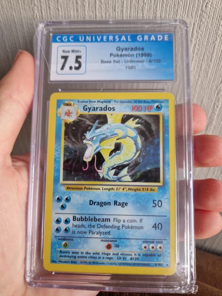 Gyarados Pokémon Kaart CGC 7.5 Base Set Unlimited (1999), Ophalen of Verzenden, Zo goed als nieuw, Losse kaart