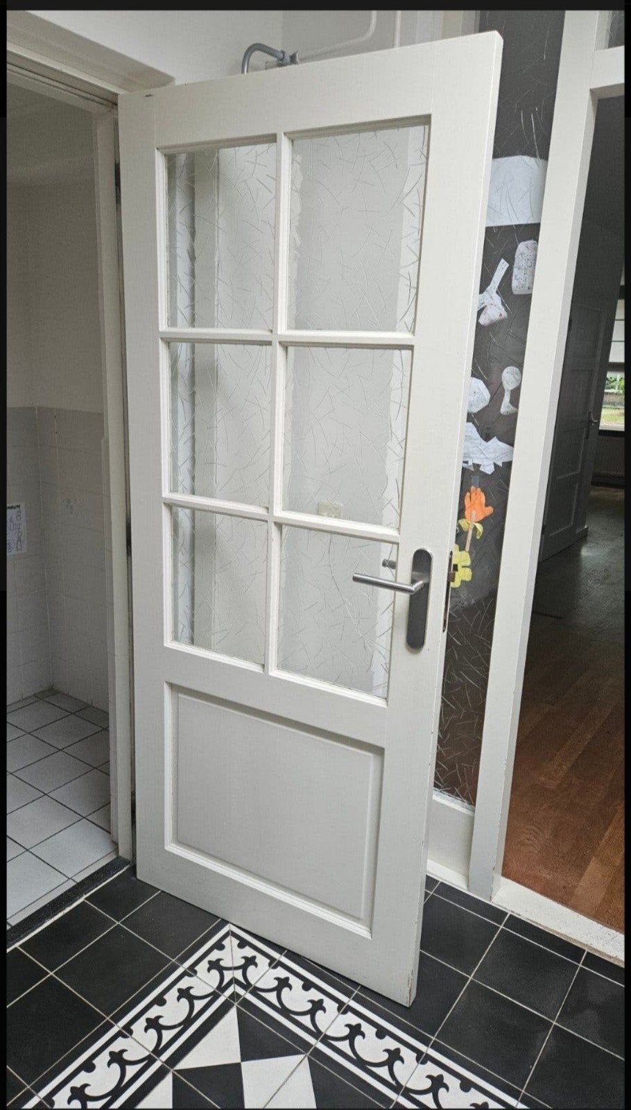 2 hardhouten deuren met glas, links en rechtsdraaiend, Ophalen, Gebruikt, Binnendeur, Minder dan 200 cm