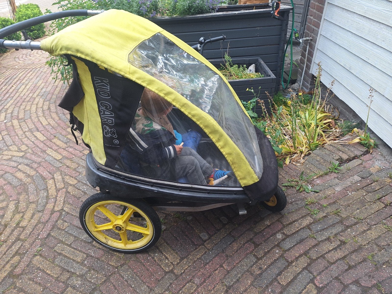 Kid Car fietskar met regenhoes, horren en babyschaal, Ophalen, Gebruikt, Kid Car, Kinderkar