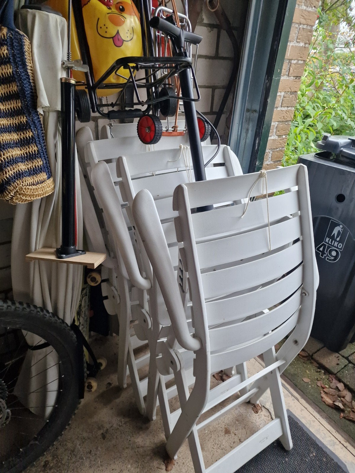 Witte inklapbare tuinstoelen (4 stuks), Tuin en Terras, Ophalen, Gebruikt, Kunststof, Inklapbaar