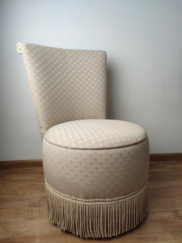 Elegante Boudoir Stoel Crème met Franjes + opbergruimte, Huis en Inrichting, Stoelen, Ophalen, Zo goed als nieuw, Overige kleuren